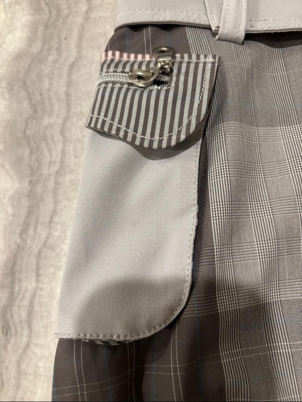 Light Gray Plaid Pocket Mini Skirt - Pink & Gray - Picture 4 of 11